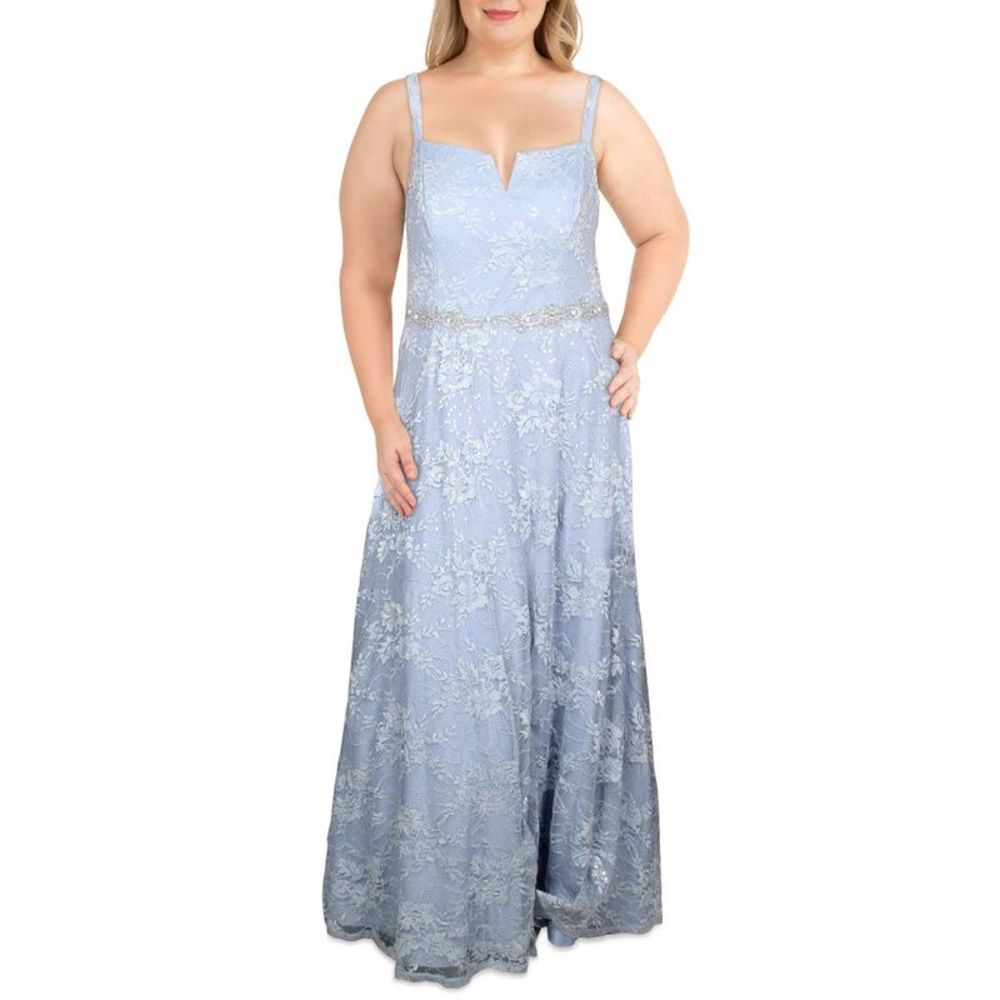 TLC Say Yes To The Prom Womens Blue Lace Evening Formal Dress Gown Plus